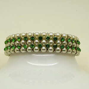 Gorgeous 6mm green Glass pearl Multi-Strand with ab Stretch fashion Bracelets